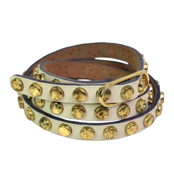 SKINNY STUDS BEIGE GENUINE LEATHER 1/2"Wd DRESS CASUAL WOMEN'S BELT Sz S/M (88t - Picture 5 of 12